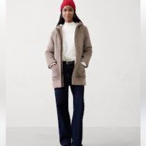 MELTON HOODED JACKET in Taupe Herringbone